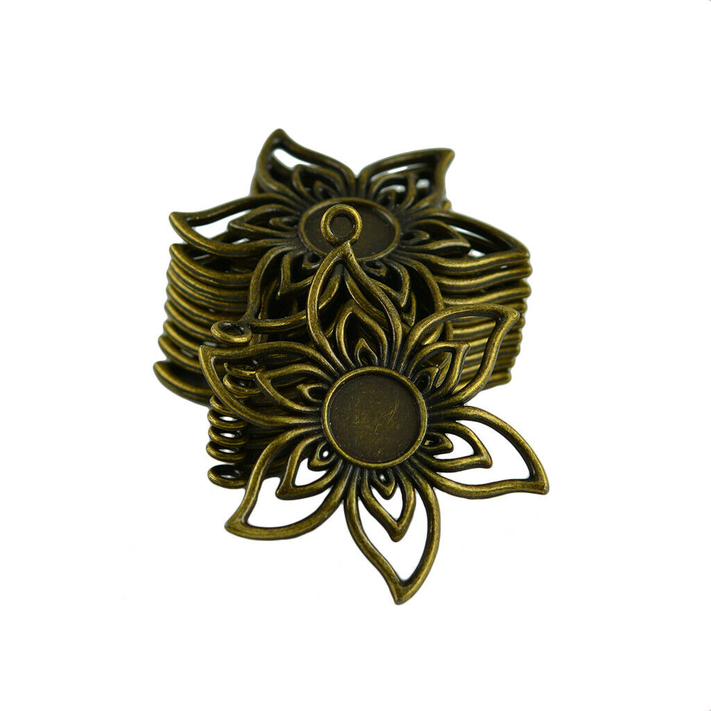 10Pcs Hollow Flower Charm Pendant Tray Bezel Blank Cameo Cabochon Base DIY