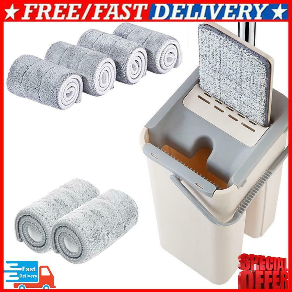 6pcs Cloth Flat Squeeze Auto Spin Mop Fiber Avoid Hand Washing Home Kitchen