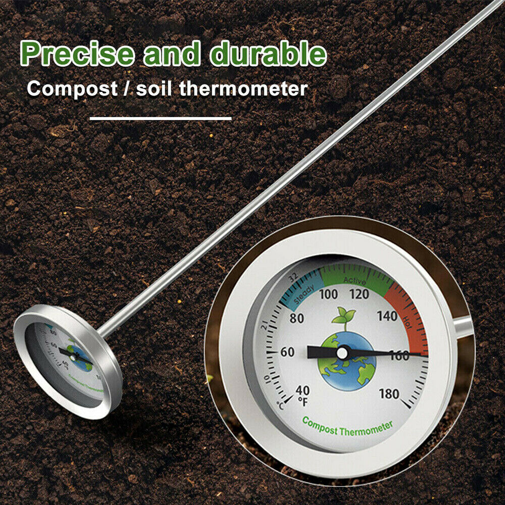 50cm Stainless Steel Compost Soil Thermometer Celsius Measuring Garden 40-180℉