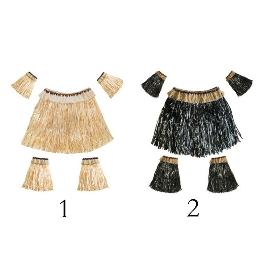 Adults Hawaiian Hula Grass Skirt Arm Leg Sleeves Fancy Dress Costume Sets