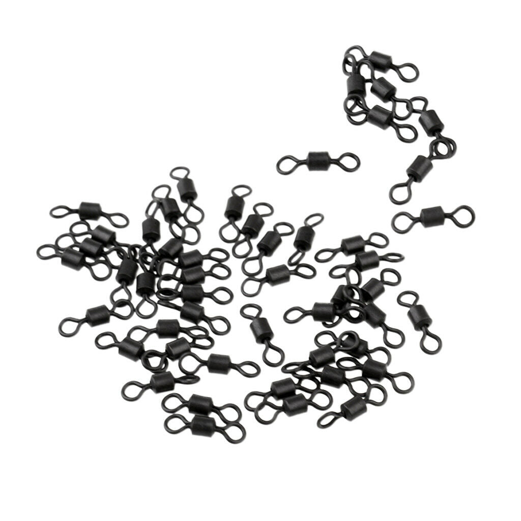 50Pcs Black Fishing Barrel Rolling Swivels Sea Coarse Carp Pike Rigs Fishing
