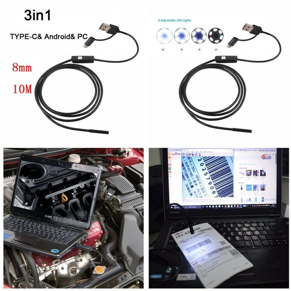 3in1 8mm 10M 67° 6LED Android Endoscope HD Inspection Camera for Auto Business