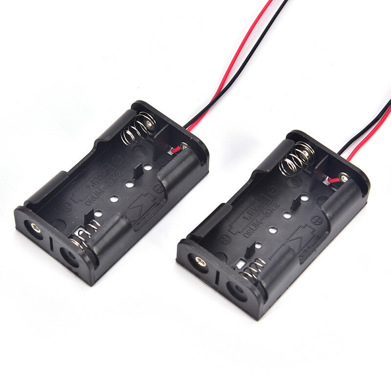 2pcs Black 2 x 1.5V AA Battery Holder Case Box w Wire Lead joJC.l8