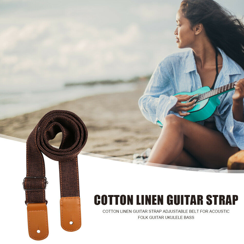 Cotton Linen Guitar Strap Adjustable Belt for Guitar Ukulele Bass (Coffee)  @