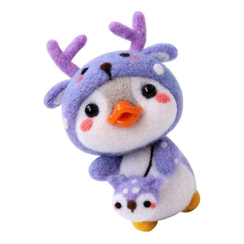 Cartoon Penguin Needle Felting Kits Wool Roving Needlework Elk Giraffe