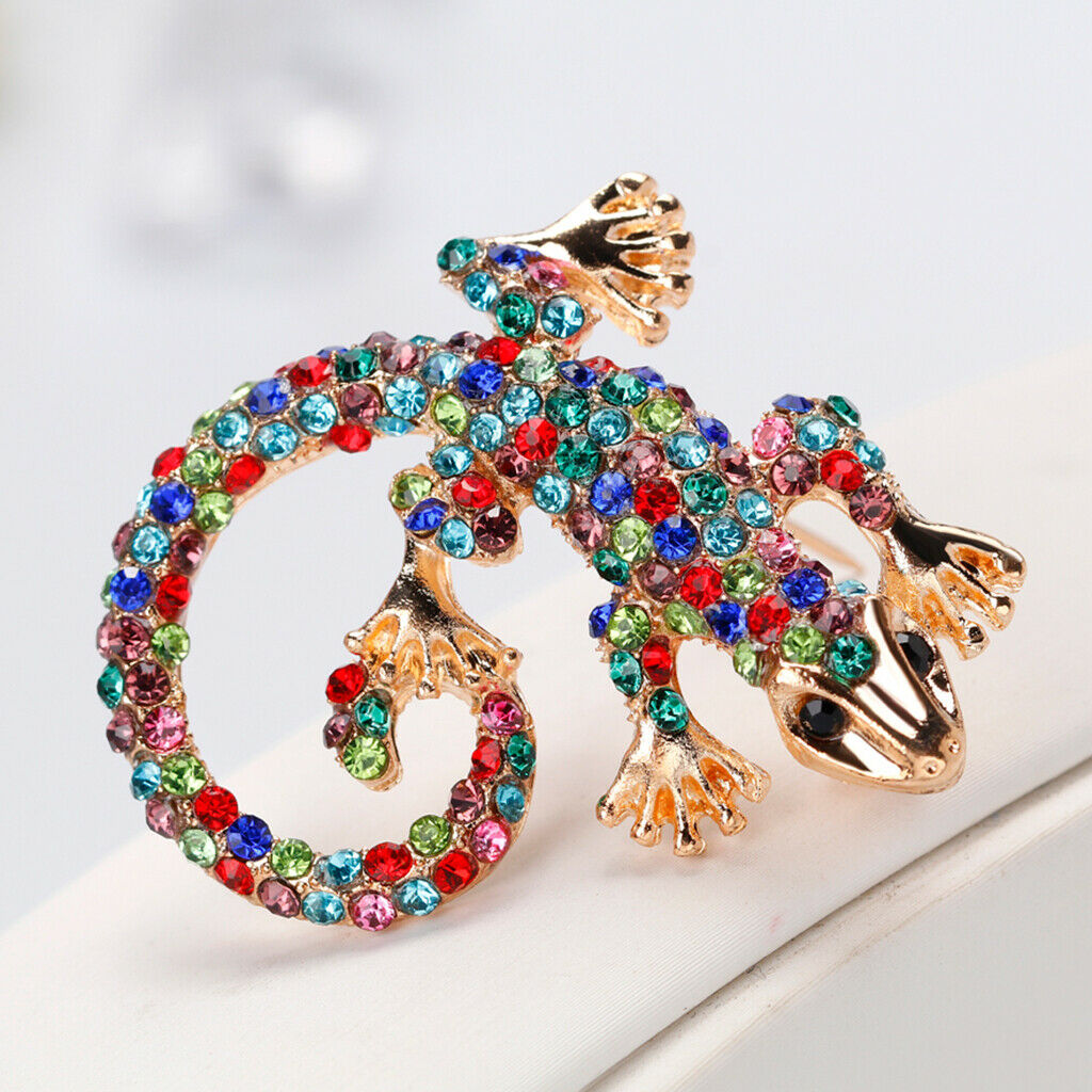 Natural Insect Chameleon Lizard Animal Rhinestone Brooch Lapel Pin Jewelry