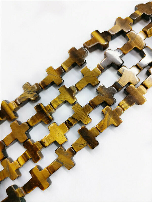 1 Strand 16x12x5mm Natural Tiger Eye Gem Cross Spacer Loose Beads 15.5inch HH69