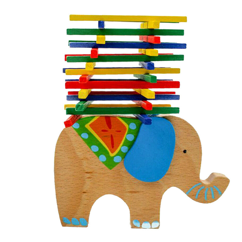 Wooden Elephant Balance Game Stacking Sticks Blocks Baby Kids Play Toys