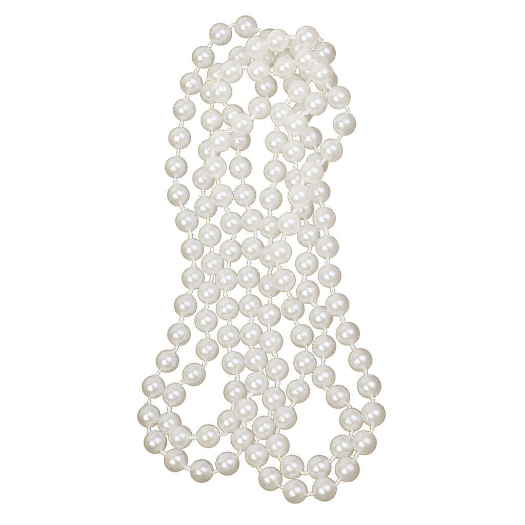 6x Long White Pearls Necklace Flapper Girl Ball Fancy Dress Costume Decor
