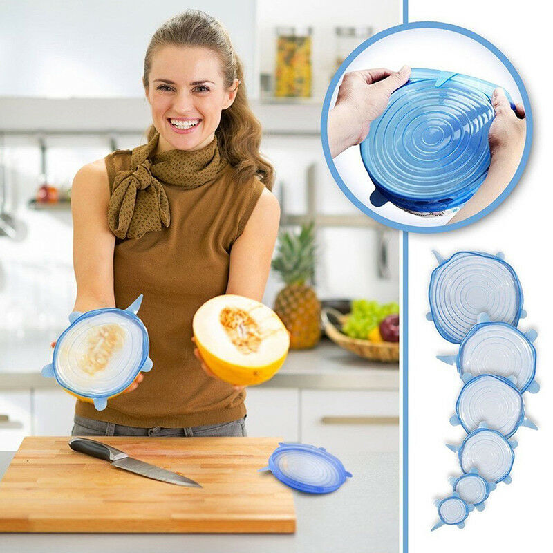 6X Reusable Silicone Wrap Bowl Seal Cover Stretch Lid Keep Food Fresh rISJCA