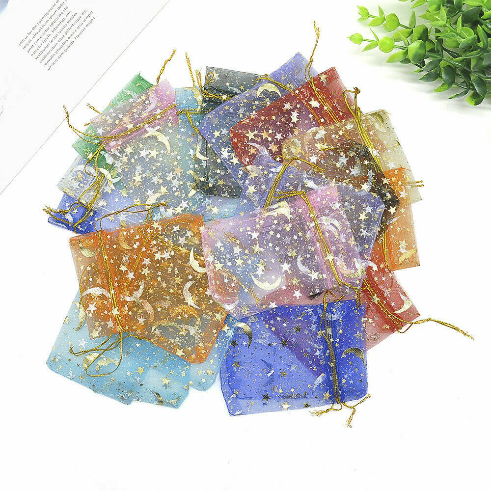 100Pc/set Moon Star Organza Gift Bags Wedding Jewelry Drawstring Party Pouches