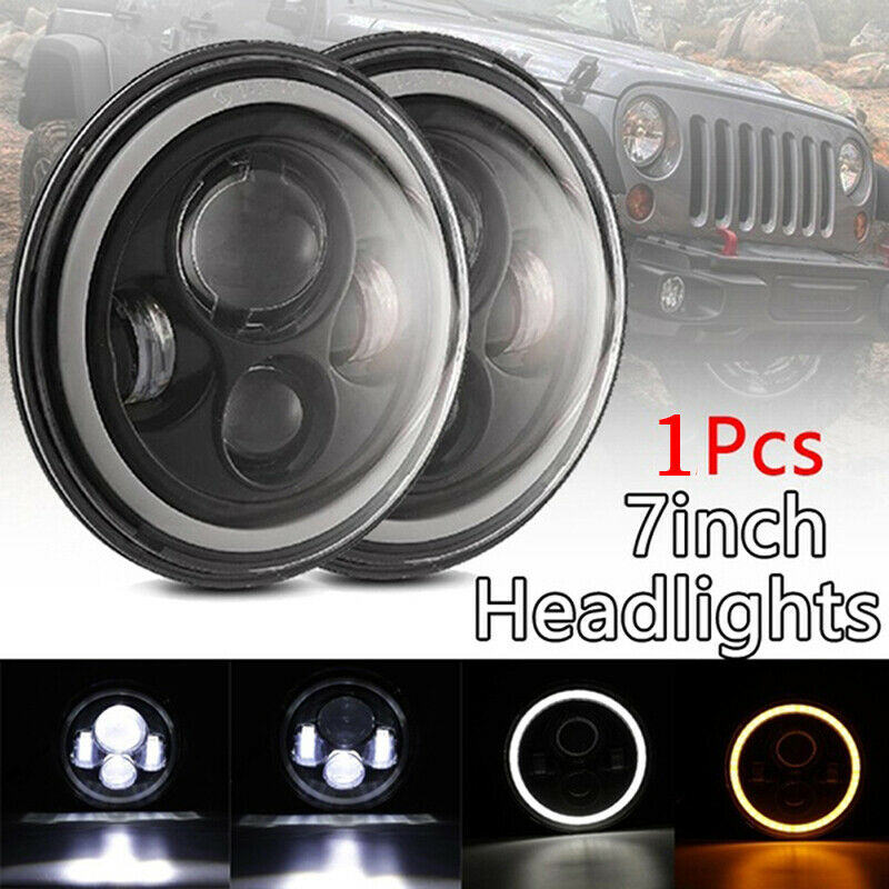 1X 7Inch Round 75W LED Headlights Hi/Lo For Motorcycle 97-18 JK TJ LJ Wrangle>BD