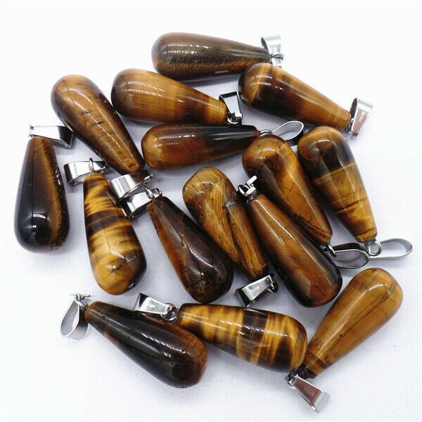 100Pcs 25x10mm Natural Brown Tiger Eye Gem Teardrop Pendant Bead HH8294