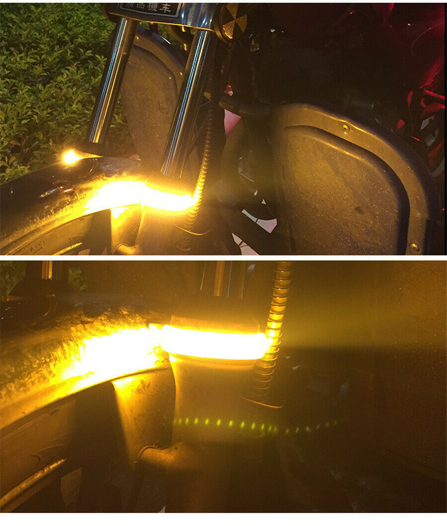 2x Universal Motorcycle Fork Turn Signal Light LED Strips Strobe Adjustable Mode