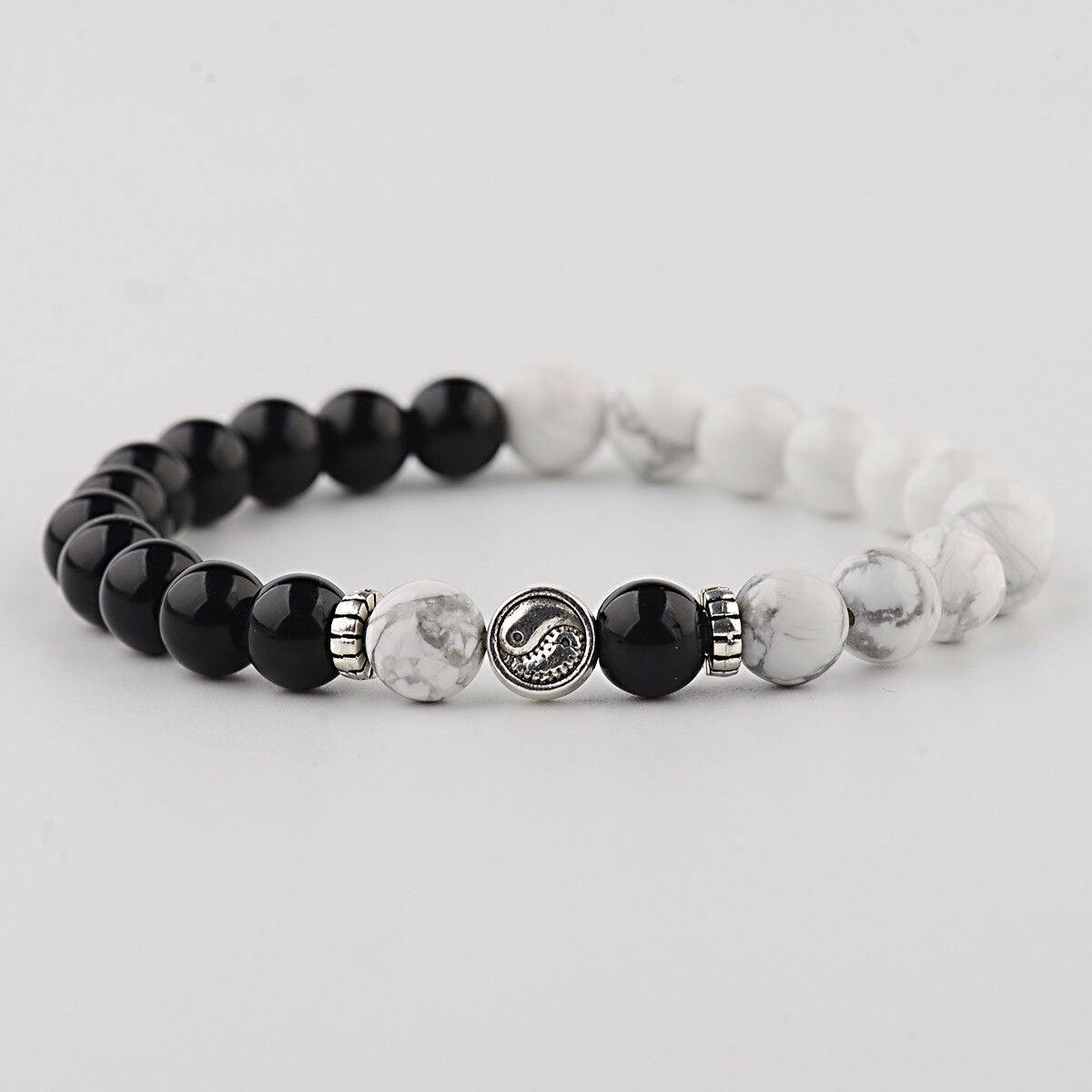 Yin Yang Bracelets Bright Agate White Howlite Beaded His and Her Bracelets Gifts