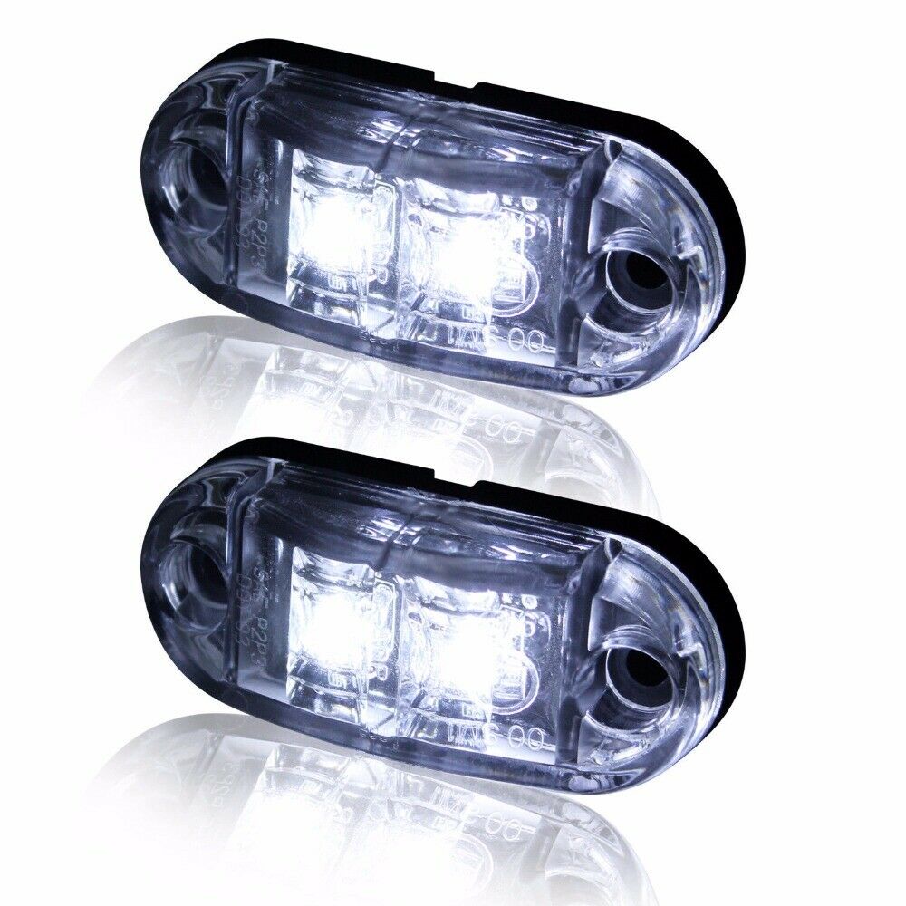 Pair 2.6" Clearance White Oval Led Lamp 2 Diode Trailer Truck Side Marker Light