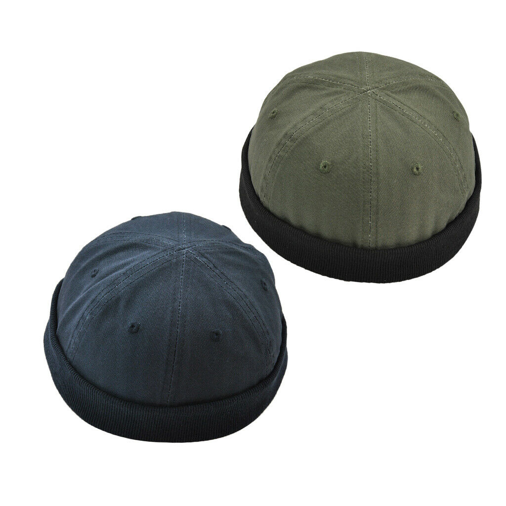 2x Men's  Retro Docker Leon Beanie   Pure Cotton Hat Deep Blue