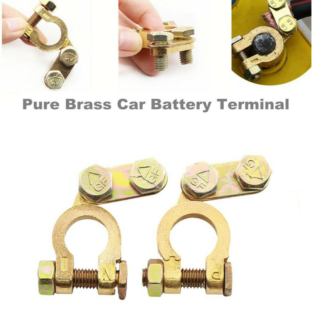 2PCS Brass Battery Terminal Connector Clamps Set for Marine Car Boat RV Vehicles