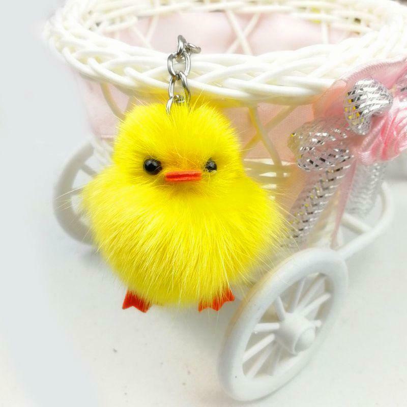 5Pcs Furry Yellow Duck Fluff Soft Chick Keychains Easter Keyring Handbag Jewelry