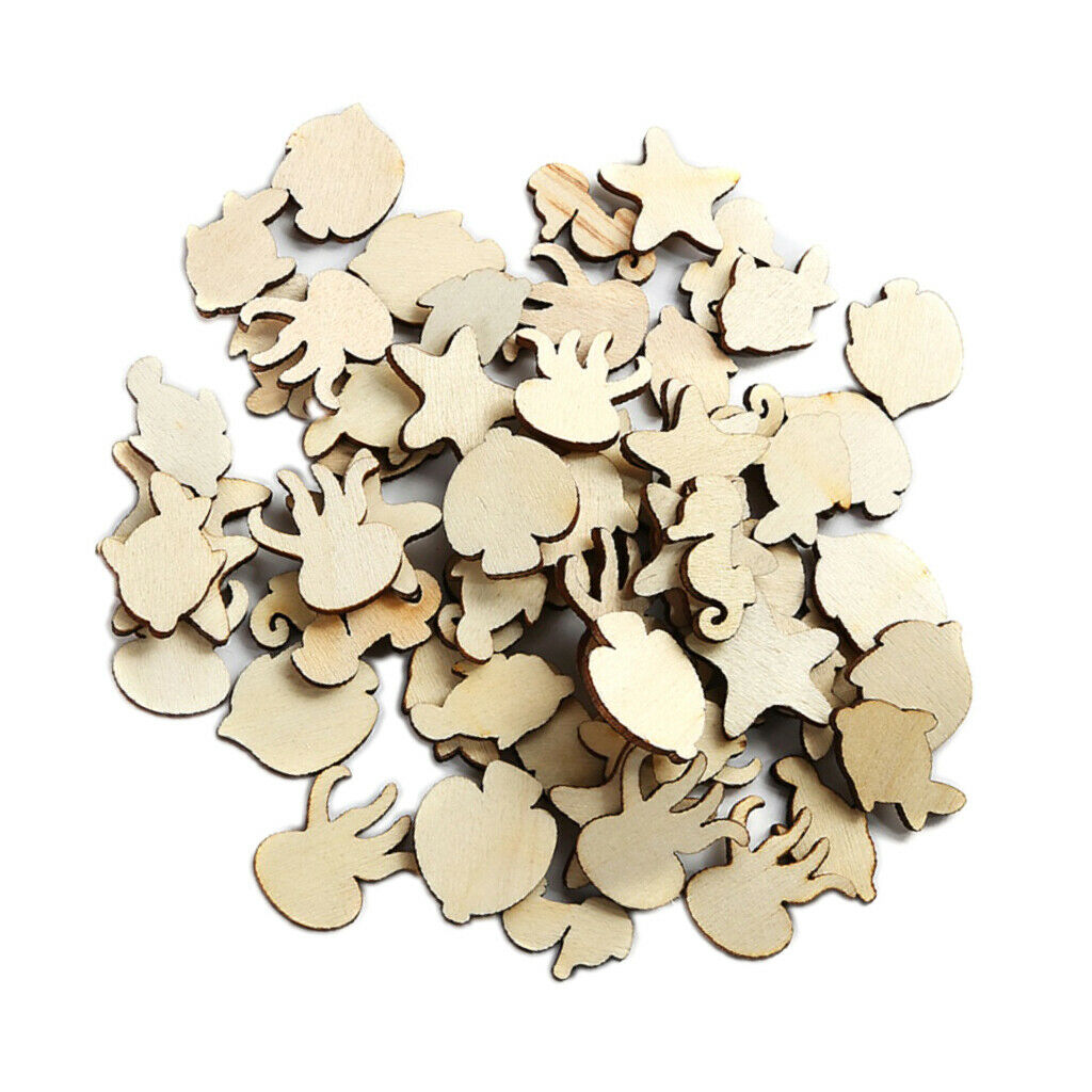 50X Cut Wood Shapes Wooden Slices MDF Cutouts Embellishment, Wood Craft Pieces