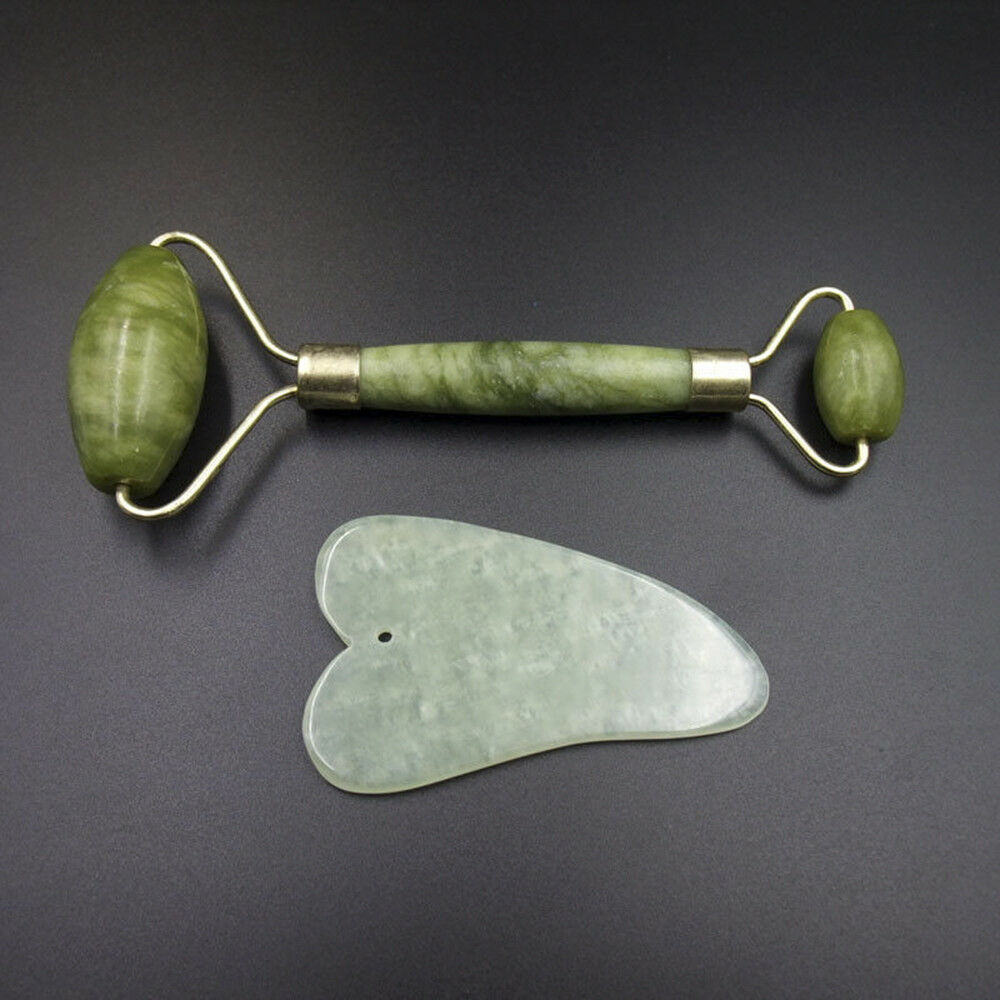 Natural Guasha Facial Jade Roller Face Thin+Body Gua Sha Board Massager Tool ~