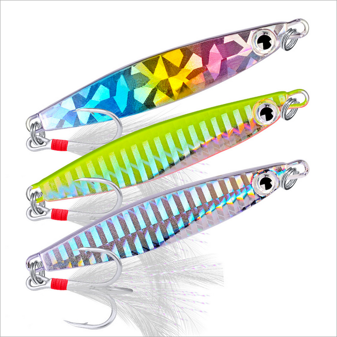 5Pcs 30g Jigs Fishing Lures Metal Hard Baits Lead Alloy FishLure Feather Hooks s