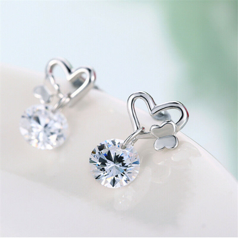 Womens Sliver Plated Crystal Zircon Fashion Jewelry Butterfly Stud Earrings MRDD