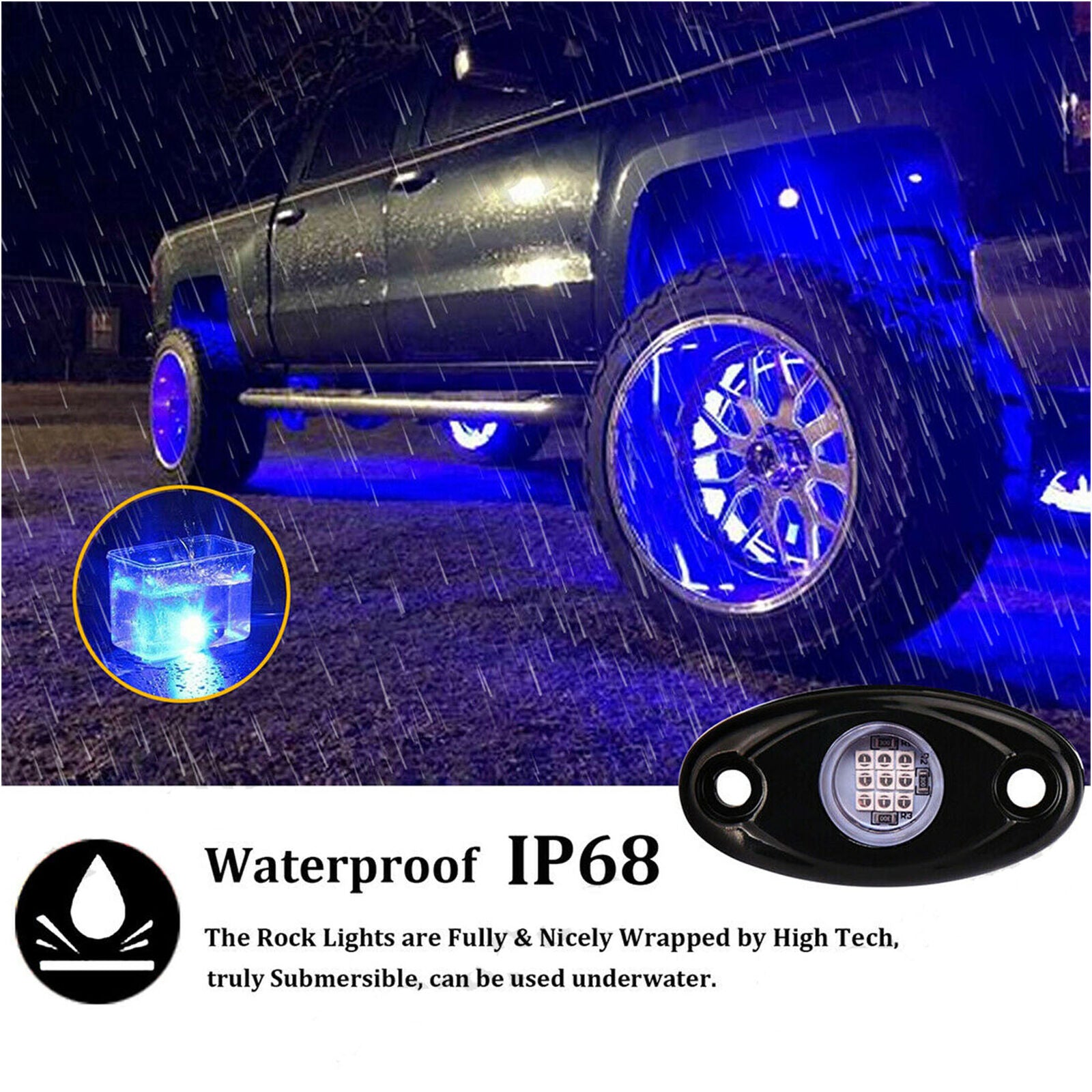 4x LED Rock Light 4 pods Lights for Off Road Truck Car ATV SUV Under Wheel 4X4