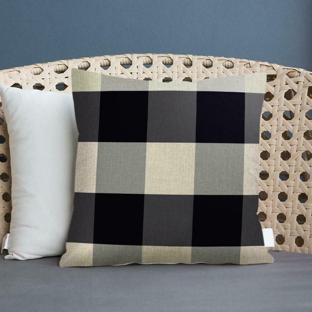 Linen Lattice Double Sided Print Pillowcase Soft Sofa Throw Pillow Case (5) @