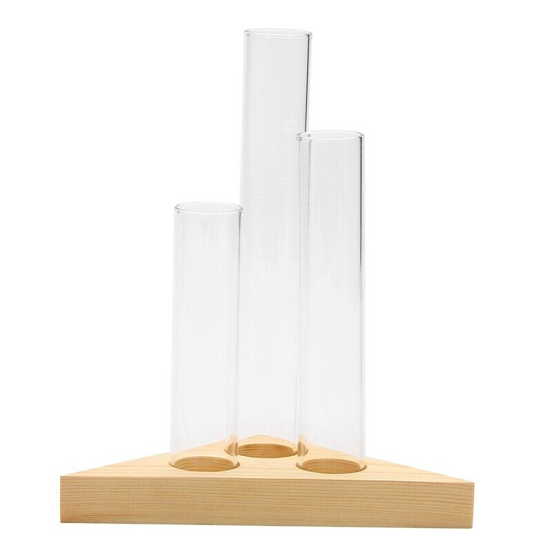 Flower Vase Glass Tubes Clear Glass Flower Pot With Wooden Stand For HydroponiB3