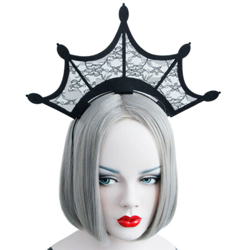 Headband Gothic Halloween Black Queen Tiara Crown Lace Costume Ball Hairband  Qx