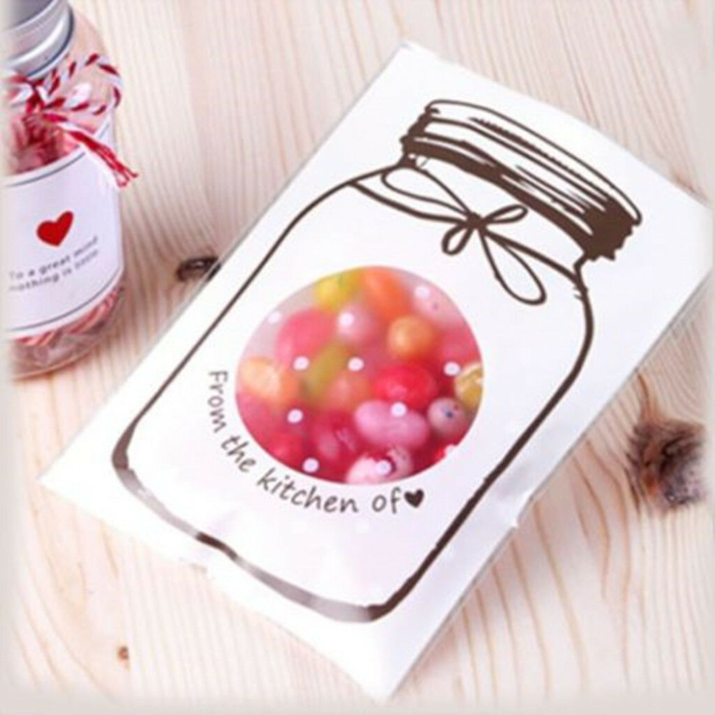 100xCute Bottle Design Self-Adhesive Cookie Candy Wrapping Gift Seal Bag-WHT