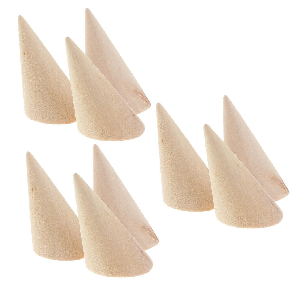 9Pcs Wood Ring Band Jewelry Cone Display Stand Rack Holder Shop Showcase