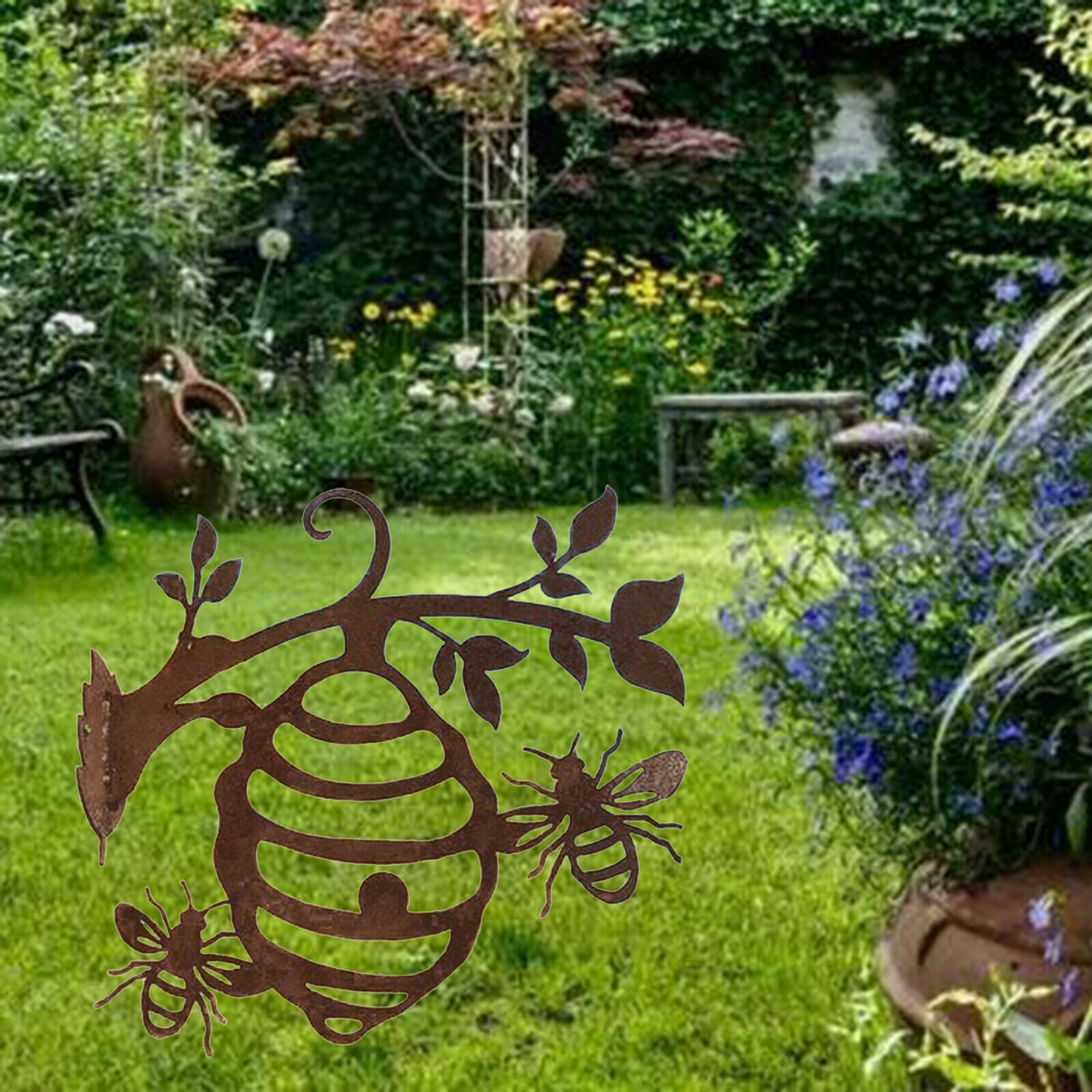 Novelty Honeycomb Garden Silhouette Fence Yard Outdoor Wall Bee Sculpture