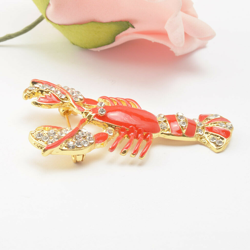 1 Pic Brooch Red Zinc Alloy Golden Crayfish Bridal Design Pin Style Jewelry