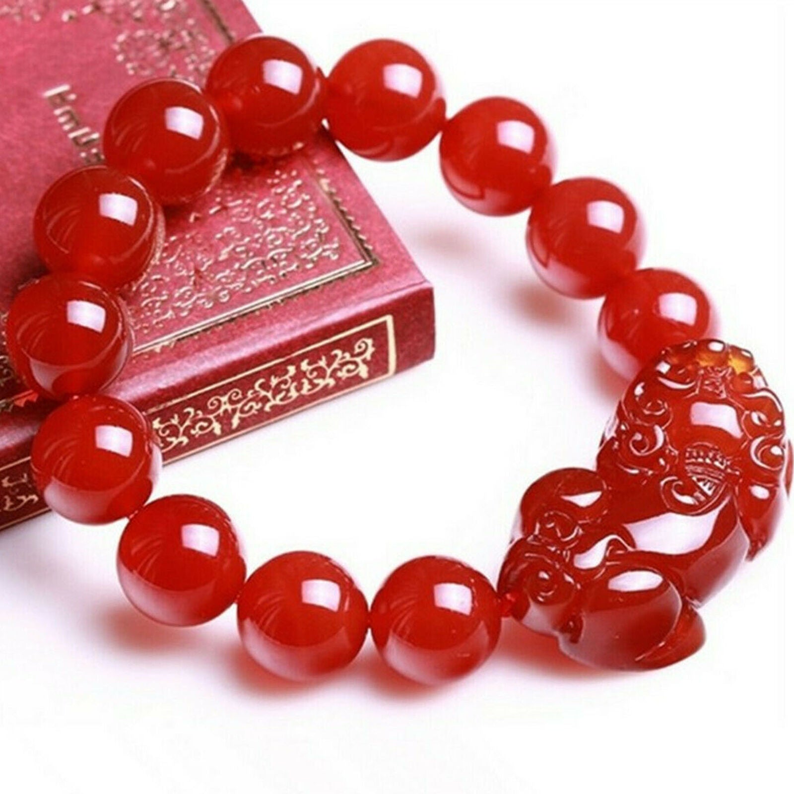 10mm Natural Red Agate Feng Shui Pi Xiu Wealth Bracelet Good Luck Bangle Gifts