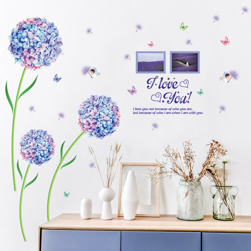 Blue Flower Ball Dandelion Wall Stickers Entrance Bedroom TV Wall Xmas BarDec Tt