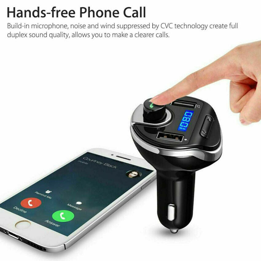 Wireless In-Car Bluetooth FM Transmitter MP3 Radio Adapter Fast 2USB Charger