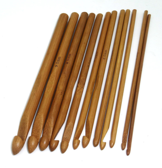 12 Size 6" Bamboo Handle Crochet Hook Knit Weave Yarn Craft Knitting Needles Set