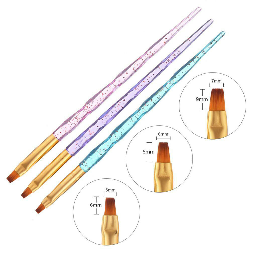 3Pcs/set UV Gel Nail Art Brushes Polish Painting Pens Kit for Salon Manicure &