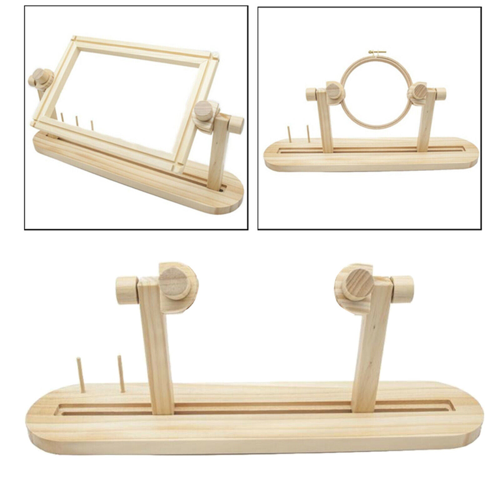 Adjustable Wood Cross-stitch Hoop Rack Embroidery Lap Stand Frame Holders Sewing