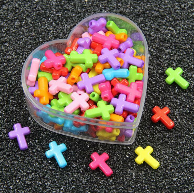 100X Mixed Color Acrylic cross Beads DIY baby Pacifier clip necklace Accessories