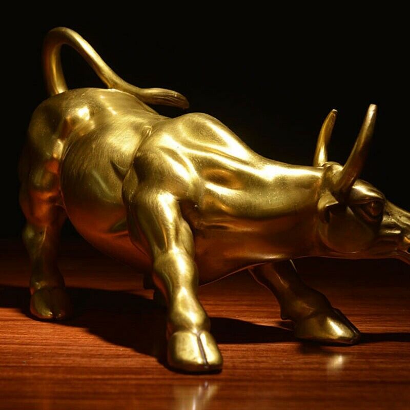 Feng Shui Fortune Brass Bull Statue, Sculpture Home Decoration Golden CopperA3M7
