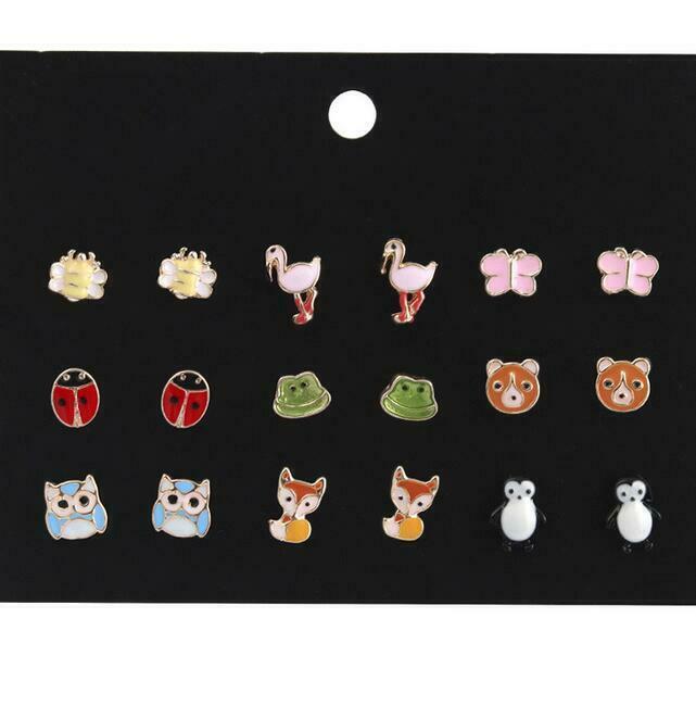 9 pairs / set of fashion insects animal alloy earrings girls children earrings