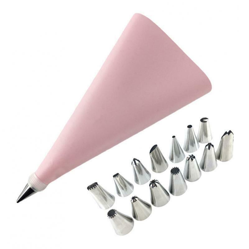 Reusable Piping Pastry Bag with & Nozzle Tips Cake Decor DIY Tools Set Pink