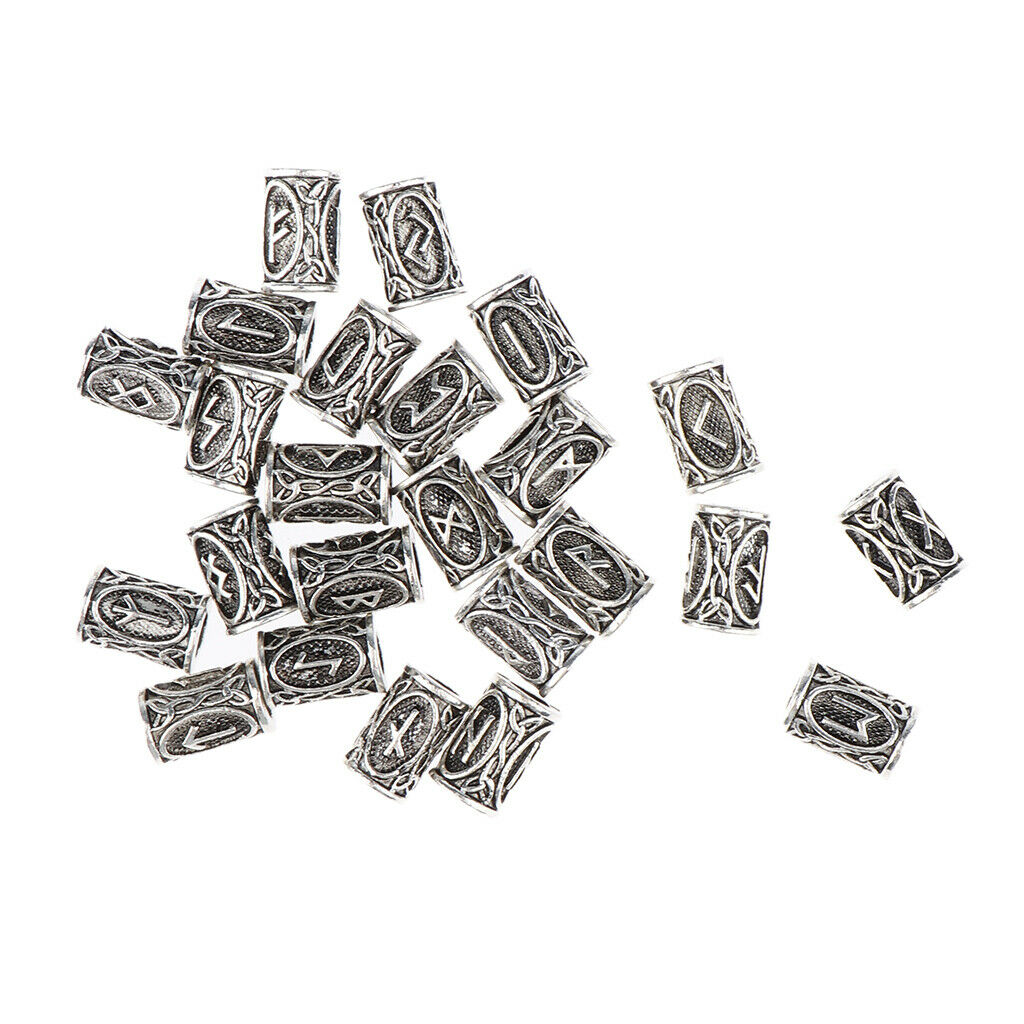24pcs Norse Viking Rune Dreadlocks Beads Metal Hair Beards Pendants Rings Decor