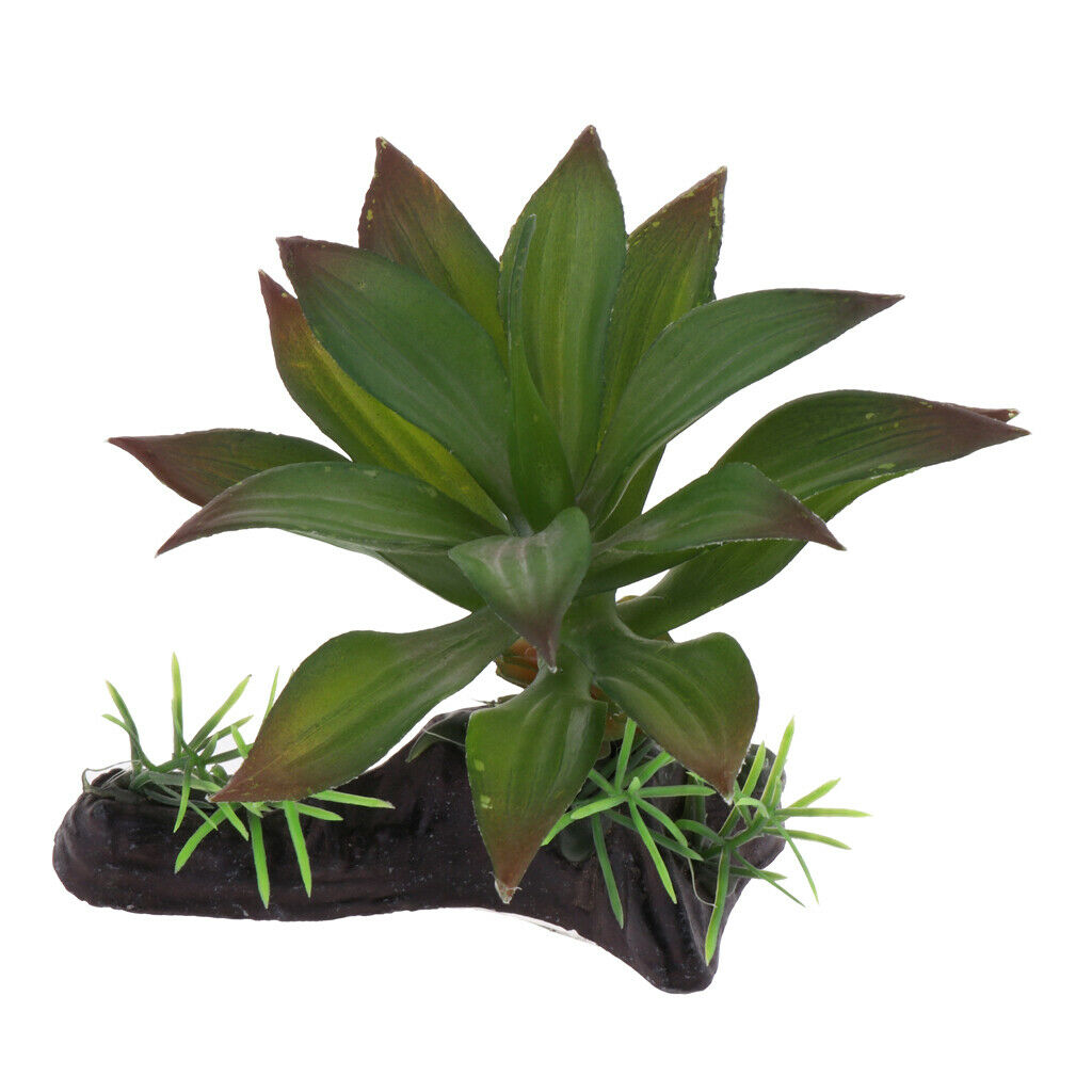 2Pcs Artificial Fish Tank Vivarium Ornaments Reptile Habitat Plants Green