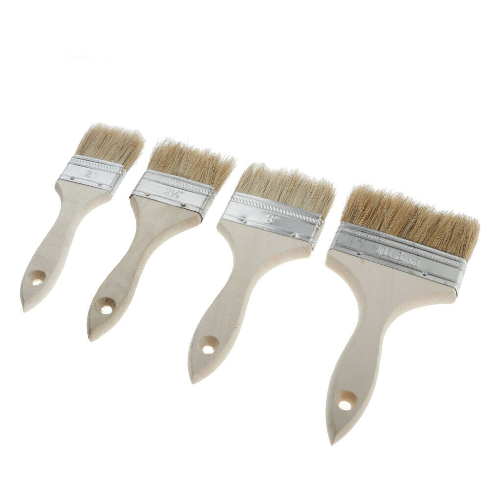 4x Wooden Handle Flat Head 50/62/75/100mm Chip Brushes Clean Paint Brush BBQ
