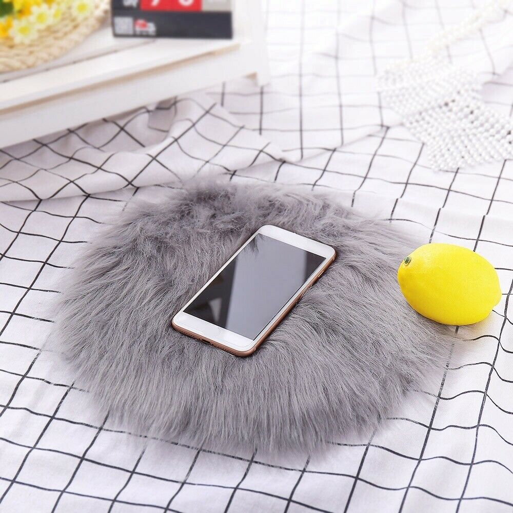 4Pieces Round Shape Fluffy Faux Sheepskin Rugs, Small Faux Fur Area Rug Mat, Car
