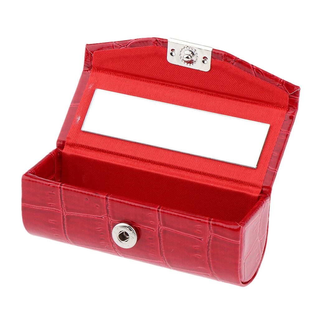 2x Leather Lipstick Case Holder Storage Box with Mirror for Purse Black/Red